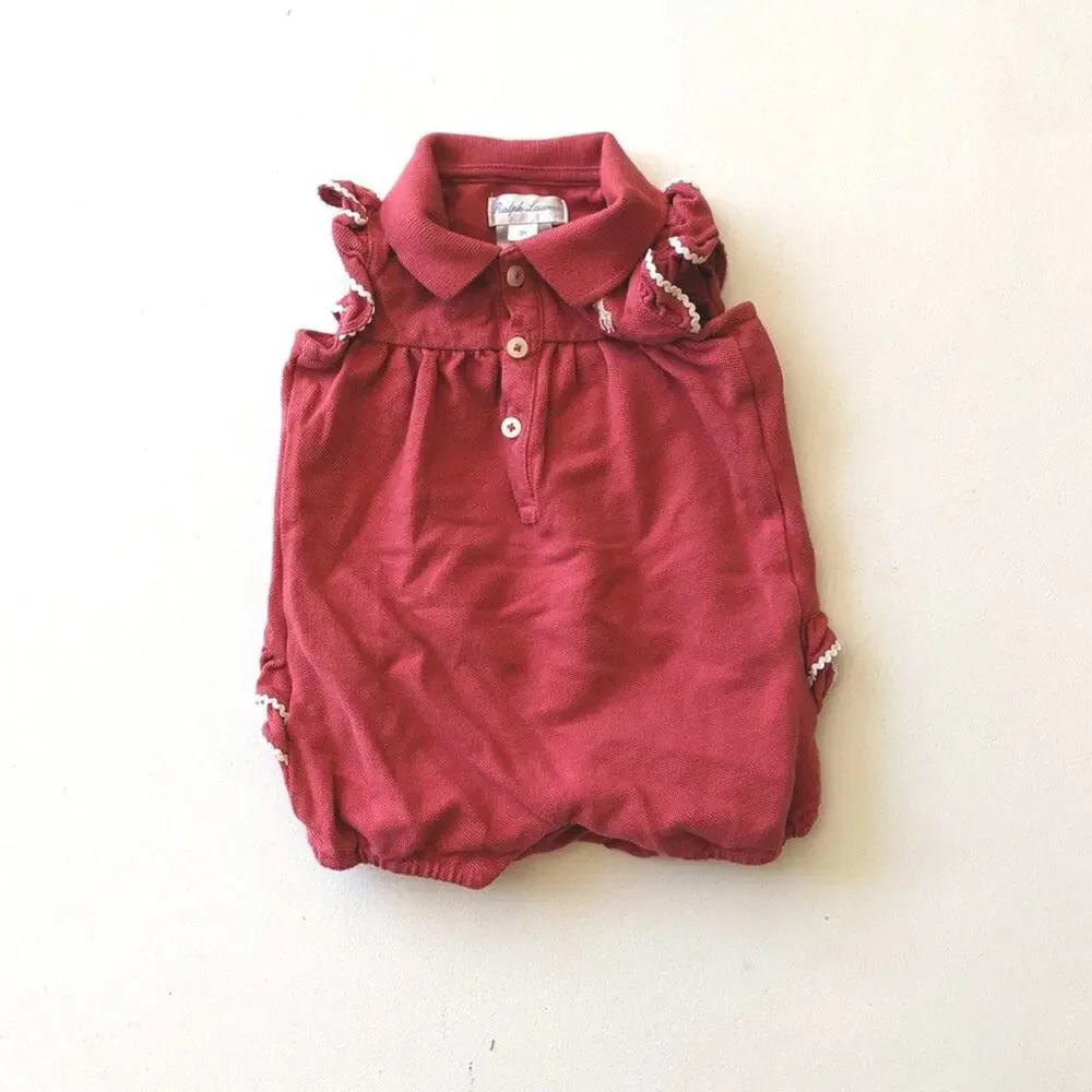 Ralph Lauren Bubble Romper Baby Girls Size 3m Rose Red